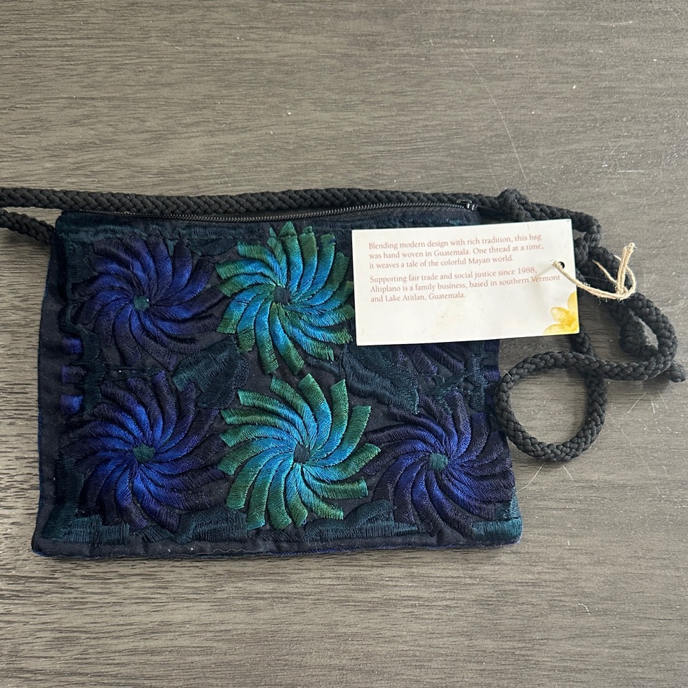GUATEMALAN Handcrafted Blue and Green Swirl Design Bag